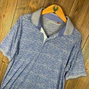 Hawke & Co Performance Golf Polo Shirt Men's Large Blue Wave Pattern Stretch
